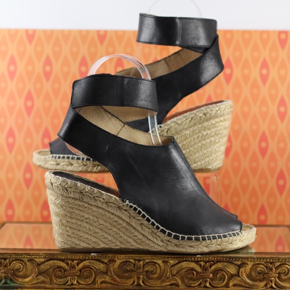 Carmen Saiz Black Leather Peep-toe Espadrilles - Picture 2 of 14
